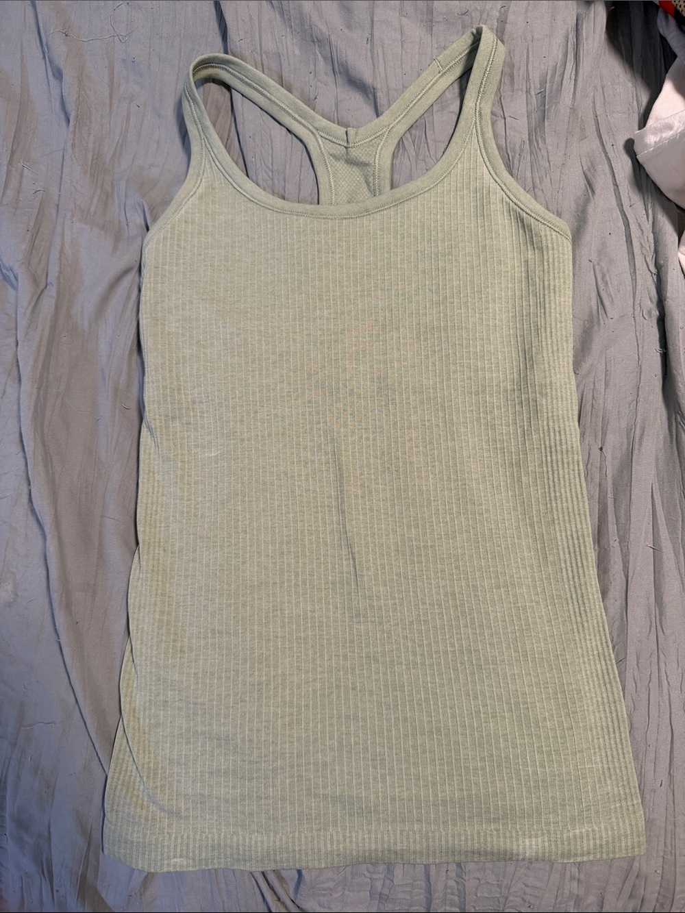 Slim Ribbed Lululemon Racerback Tank Top in Sage Green - Picture 1 of 3